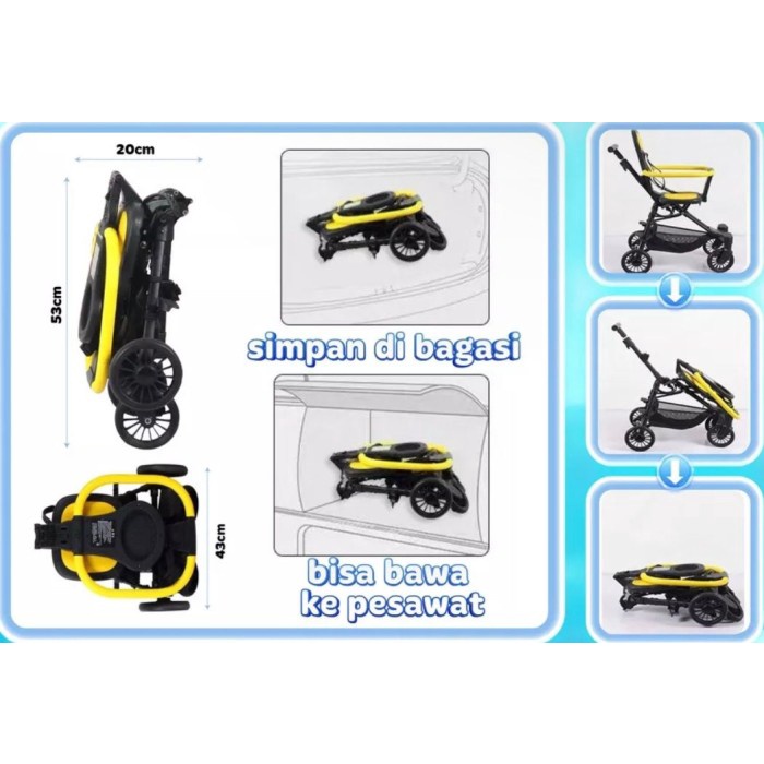 Stroller Baby Kereta Dorong Lipat Kecil Magic Stroller 2 Way Q2 Cabin Size Bisa Masuk Kedalam Pesawat