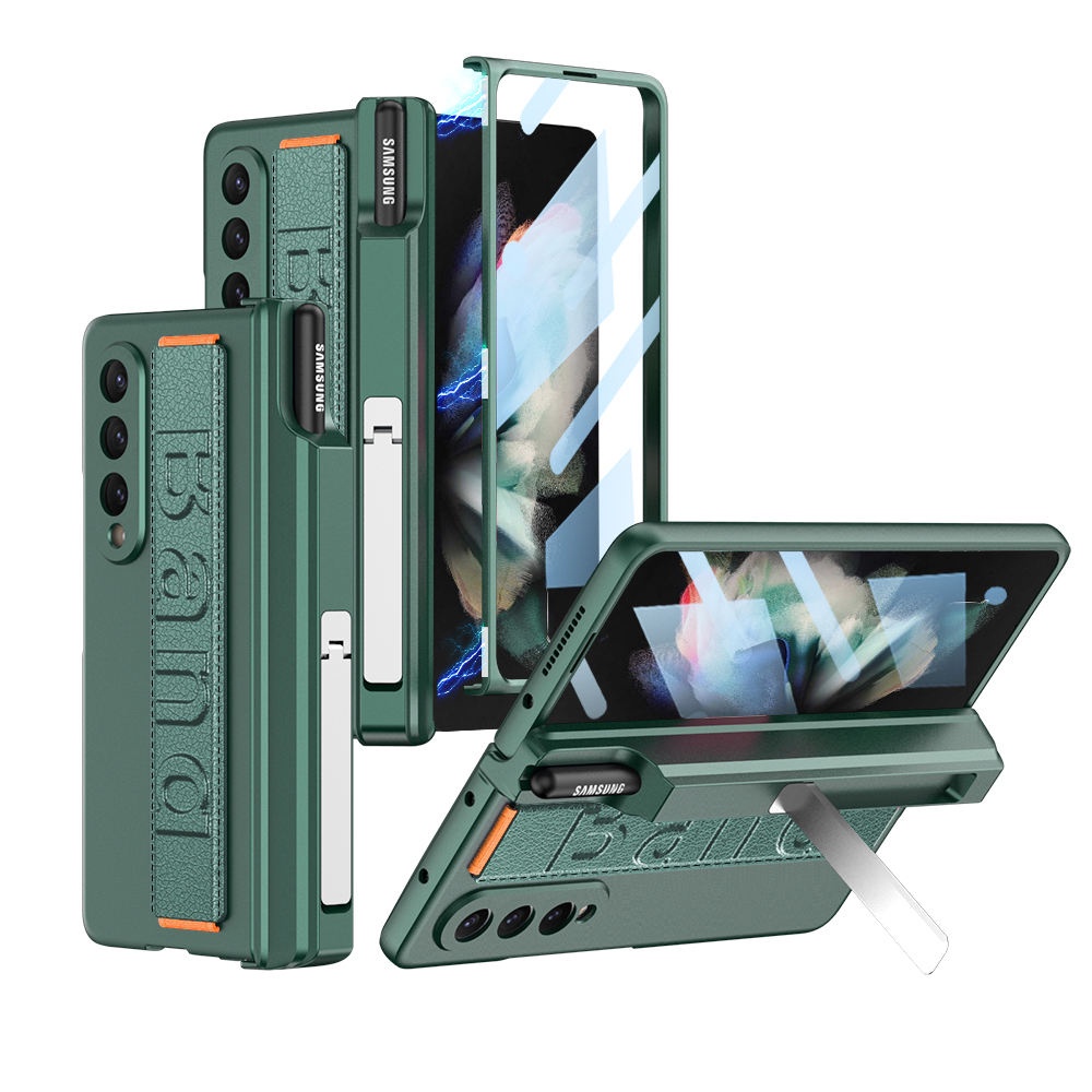 Folding Phone Case For Samsung Z Fold 4 - Fold 3 Case With Bracket Magnetic Wristband Holder Hinge