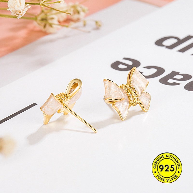 Anting Tusuk Busur Zirkon Aaa Hias Emas 18K Streamer Fritillary U1812