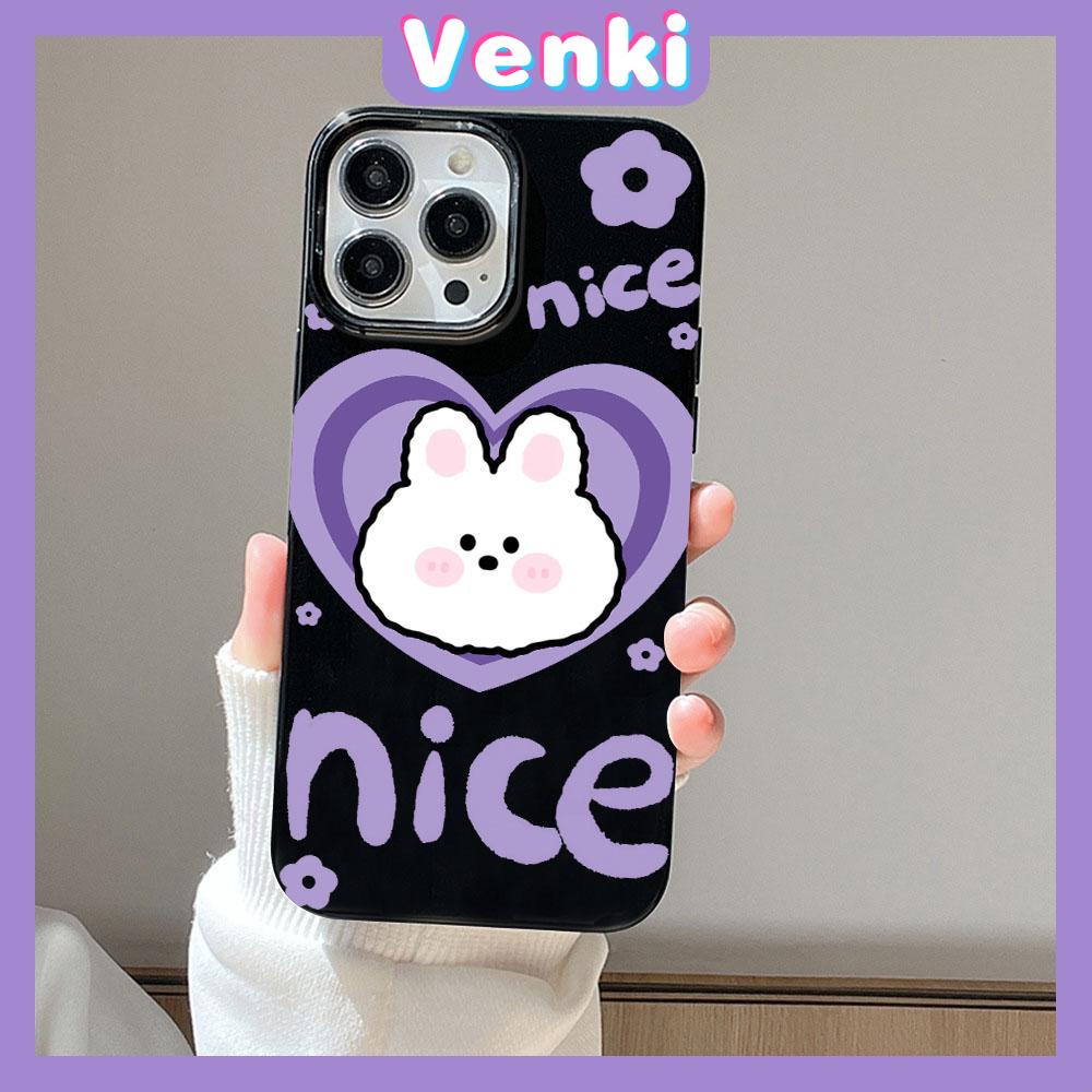 VENKI - For iPhone 11 Phone Case Black Glossy TPU Soft Case Shockproof Protection Camera Cute Purple Love Rabbit Compatible with iPhone 14 13 Pro max 12 Pro Max xr xs max 7 8 Plus