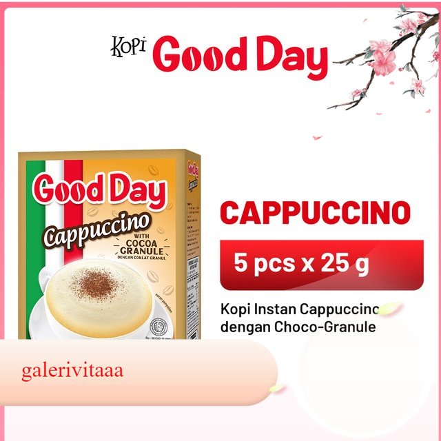 

Good Day Cappuccino 1 Dus ( Isi 5 pcs x 25 Gram )
