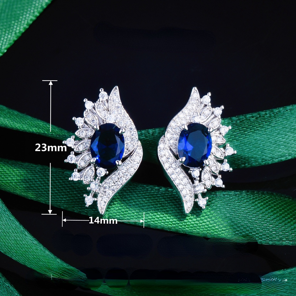 Goldkingdom Aksesoris Perhiasan Fashion Ready Stock Anting Safir Srilanka Alami Dengan Micro Full Berlian Mata Setan Berlian Biru Anting-Anting Perempuan