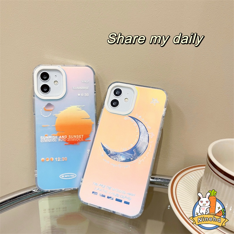 IPHONE Casing Shockproof Keras Bening Mewah Kompatibel Untuk Iphone14 13 12 11 Pro Max X Xr Xs Max8 7 Plus SE 2020 Kualitas Tinggi Double-layer Pelindung Laser Matahari Bulan Anti Pecah Casing Ponsel