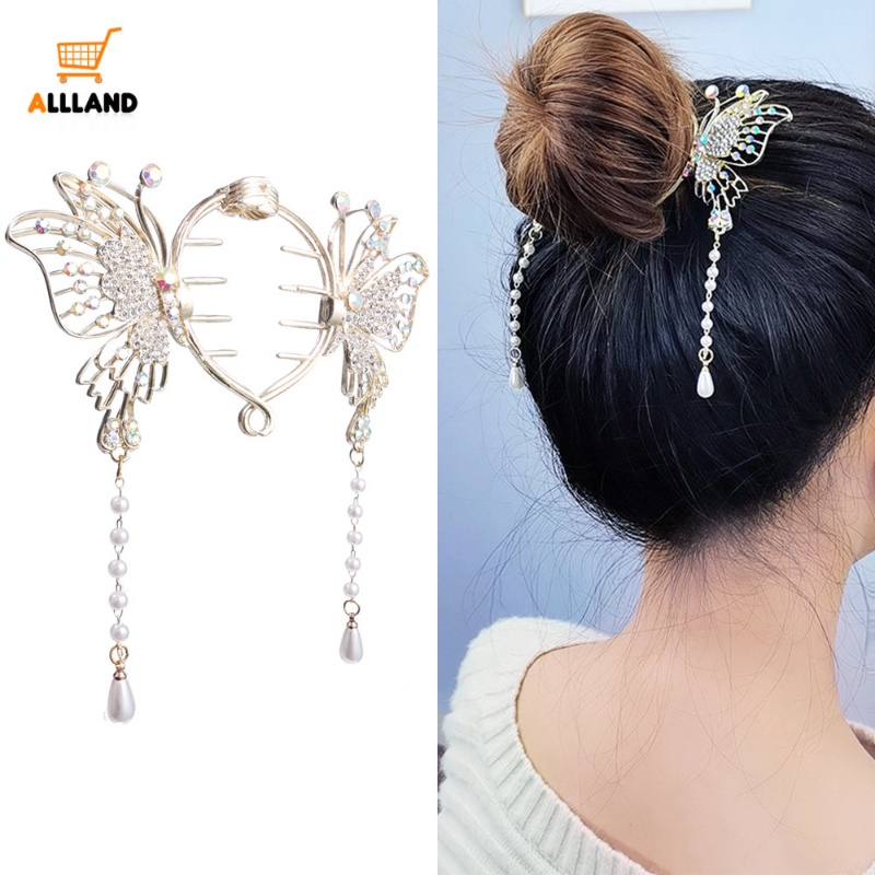 Vintage Kupu-Kupu Mutiara Rumbai Jepit Rambut/Korea Resin Berlian Imitasi Hair Claw/Camellia Rumbai Hiu Klip Aksesoris