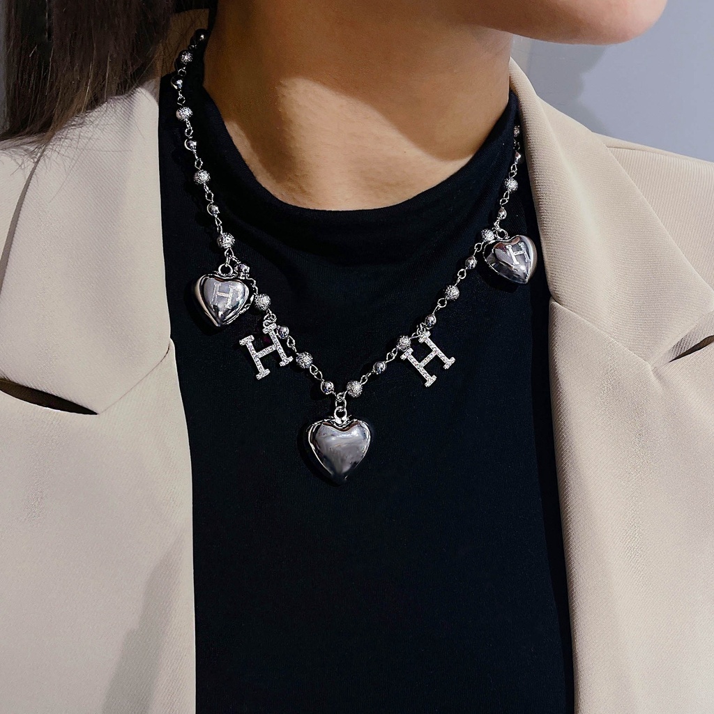 Goldkingdom Aksesoris Perhiasan Fashion Ready Stock Huruf H Kalung Anting Hati Klavikula Anting Mutiara