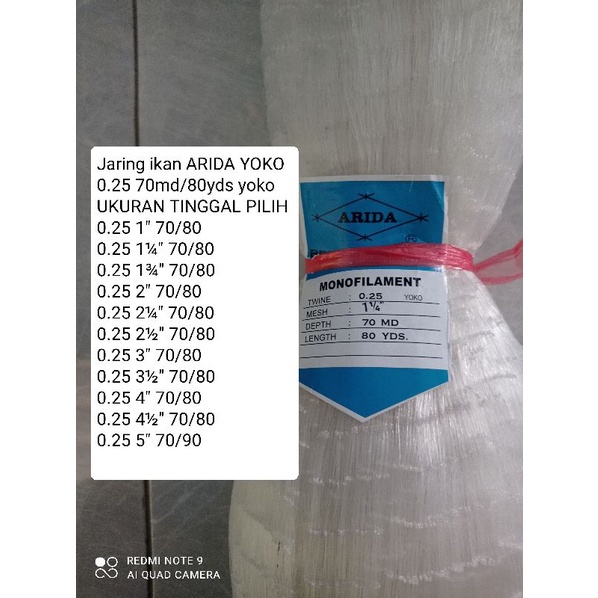 Jaring ikan arida 0.25 70md/80yds yoko pukat ikan jaring arida jaring ikan bahan jala lempar jaring 