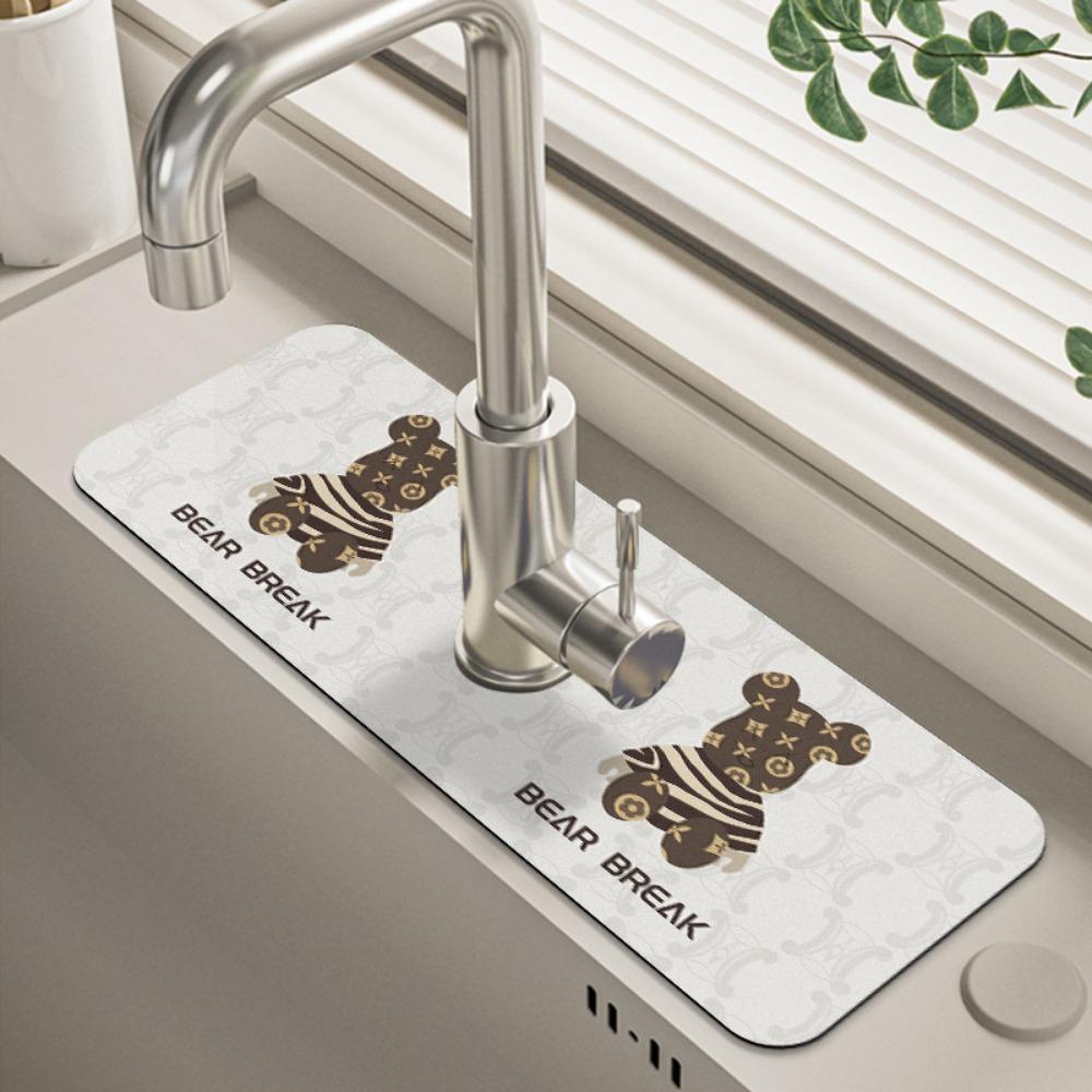 Quinton Faucet Drain Pad Diatom Mud Soft Printing Rumah Tangga Untuk Kamar Mandi Dapur Meja Perlindungan Mat Faucet Mat
