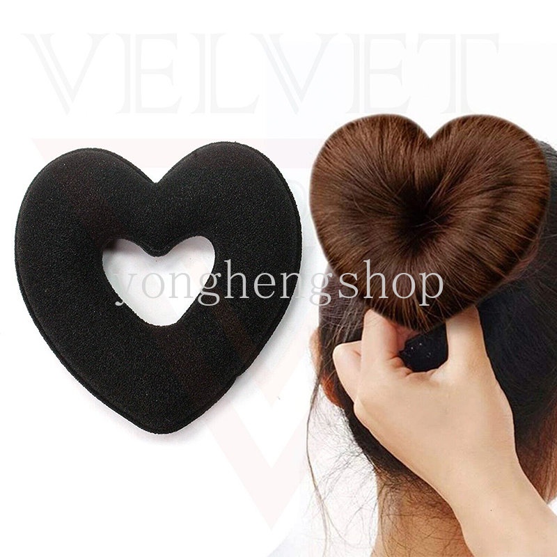 3pcs/set Hitam Berbentuk Hati Rambut Sanggul Mantan Pembentuk Cincin Tiaras Spons Penjepit Bract Fashion Alat Styling Rambut Wanita Gadis Donat Aksesoris Rambut