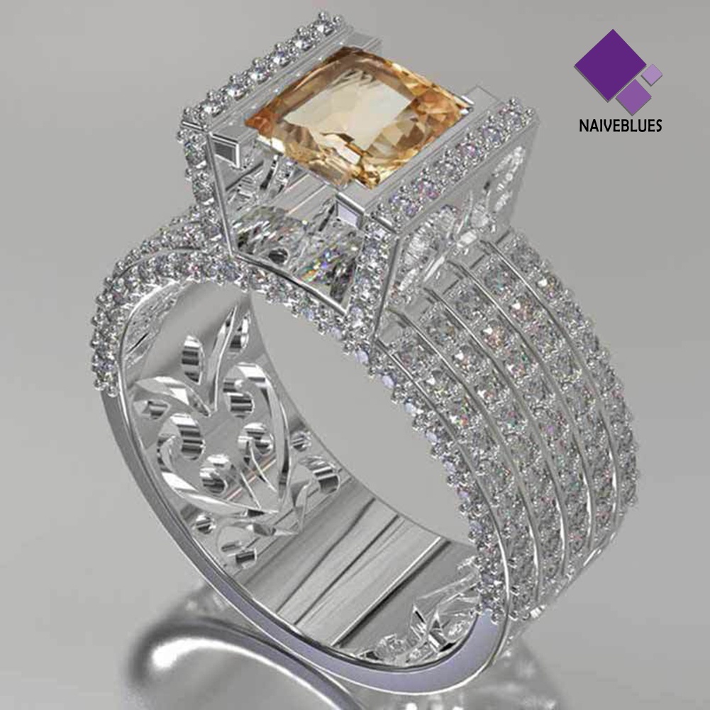 &lt; Naiveblues &gt; Fashion Wanita Berongga Kerawang Zirkon Berlian Imitasi Jari Cincin Pengantin Hadiah