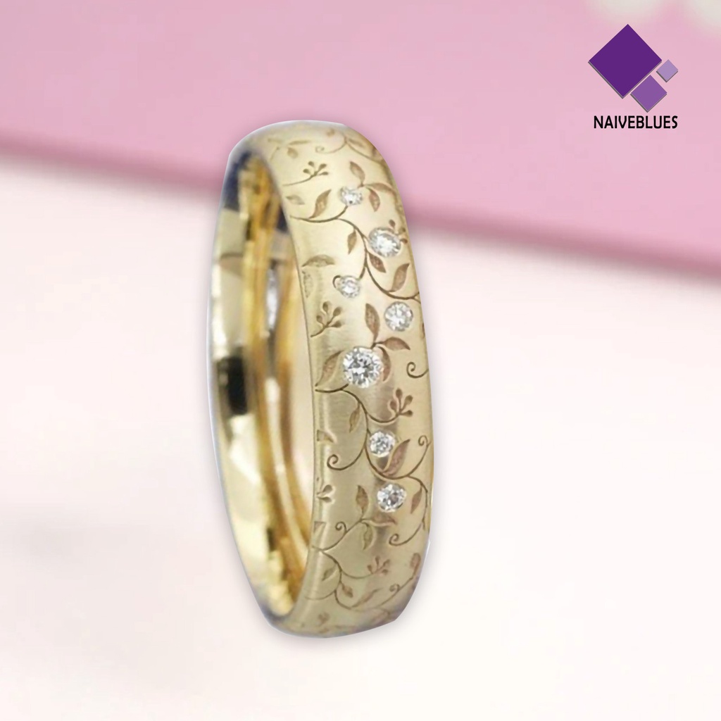 &lt; Naiveblues &gt; Cincin Jari Bunga Ukir Elegan Pengerjaan Indah Pasangan Cincin Ukiran Untuk