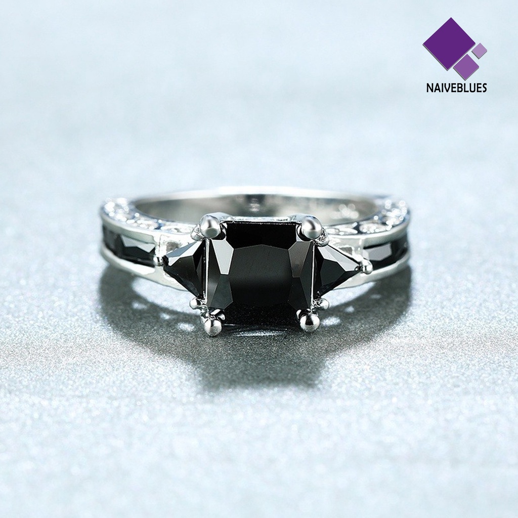 &lt; Naiveblues &gt; Wanita Cincin Cubic Zirconia Eropa Dan Amerika Berongga Keluar Geometris Dekorasi Lady Promise Band