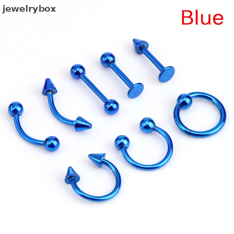 [jewelrybox] Campur 8PCS 16G Stainless Steel Helix Perhiasan Telinga Alis Hidung Bibir Cincin Butik