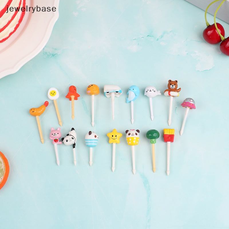 [jewelrybase] 5 Pcs Random Kartun Hewan Kue Buah Garpu Tusuk Gigi Buah Bento Aksesoris Butik