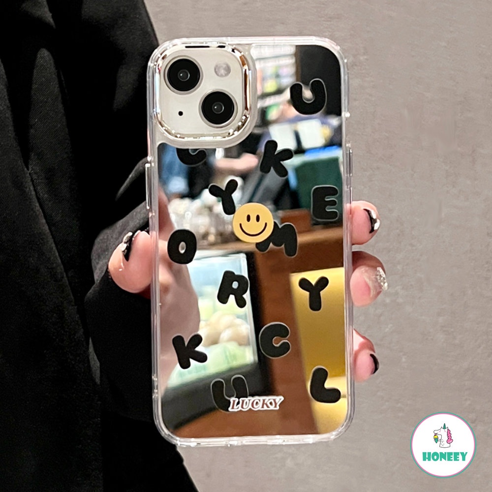 IPHONE Casing Ponsel Cermin Smile Huruf Lucu Kompatibel Dengan Iphone11 13 14 Pro Max12 Pro Lensa Metal Shockproof Pelindung Cover