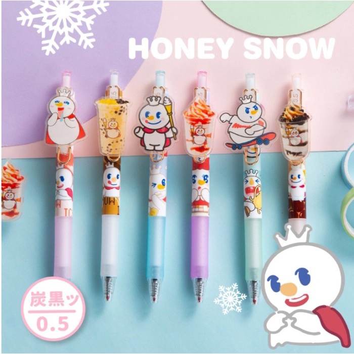 Pulpen Model boneka mixue / Ballpoint Gel Mixue VARIAN snowking / Pulpen Hitam