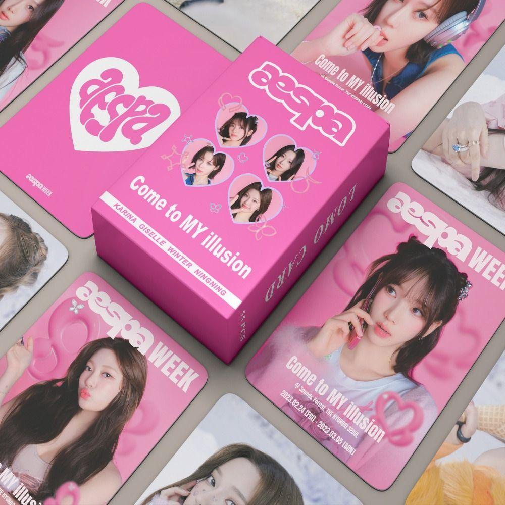 [Elegan] Aespa Lomo Card Mainan Anak Perempuan 55pcs/Set Treasure Card Set Album Card Kartu Kolektor Le Sserafim Idol Foto MY World Aespa Week Aespa MY WORLD2