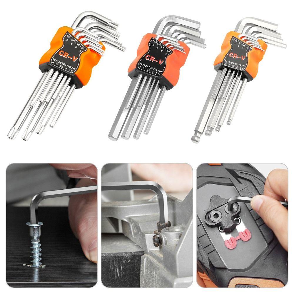 TOP 9pcs Obeng Double-End Tahan Lama L Type Spanner Allen Key Hexagon