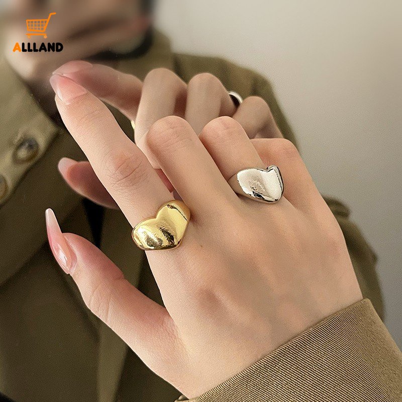 Trendy Cincin Warna Perak/Elegan Sederhana Halus Cinta Hati Cincin/Y2K Vintage Geometris Cincin Wanita Perhiasan Aksesoris