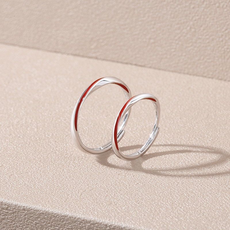 Garis Merah Mobius Cincin Pasangan Retro Jarak Jauh Cinta Cincin Pria Wanita Satu Pasang Sterling Silver520Hadiah