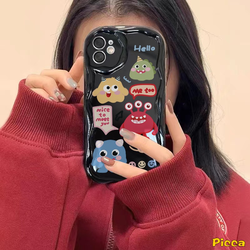 IPHONE Kartun Monster Kecil Lucu Badut Lucu Glossy Case Kompatibel Untuk Iphone11 14 12 13 Pro Max XR X7 8 6s 6 Plus XS Max SE 2020 Kreatif 3D Wavy Curved Edge Lembut Shockproof Cover