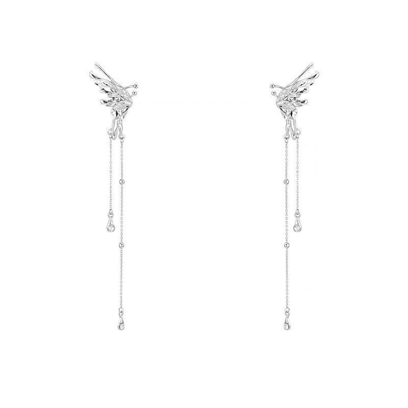 Lucu Peri Kupu-Kupu Rumbai Klip Telinga Korea Fashion Sayap Malaikat Tanpa Tindik Manset Telinga Logam Perak Butterfly Ear Clips Untuk Wanita