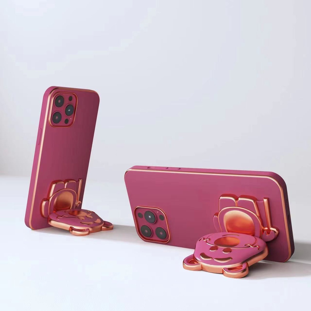 Kartun Strawberry Bear Braket Ponsel Multifungsi Braket Handphone Mini Strawberry Bear Desktop Bracket360 ° Cermin Rias Rotasi