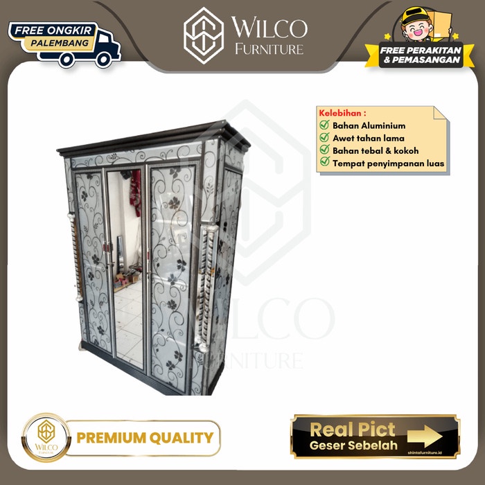 Lemari Pakaian Aluminium 3 Pintu / Lemari Baju Motif Bunga Aesthetic