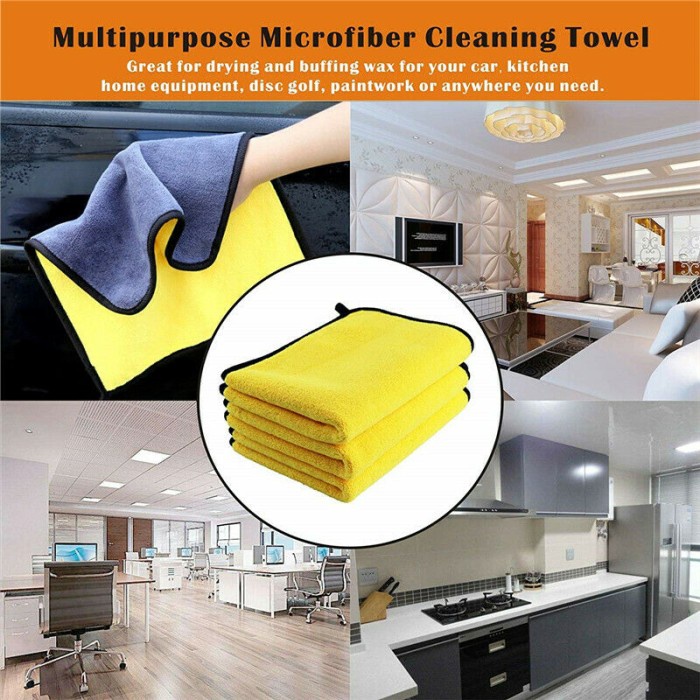 Kain Lap Microfiber 2 sisi Kuning Abu2 Besar 30x60 30 x 60 Wash Towel