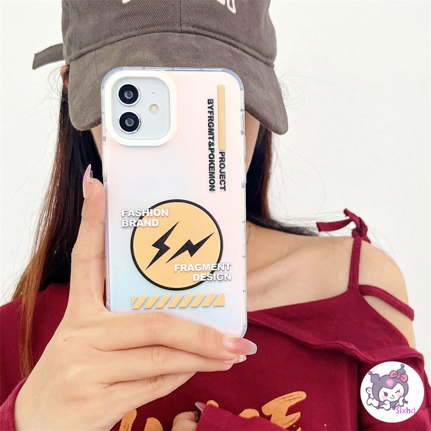 IPHONE Kompatibel Untuk Iphone11 14 13 12 Pro Max8 7Plus X Xs Xr Xs Max SE 2020 Mode Sederhana Petir Sprite Laser Gradien Perlindungan Lensa Casing Ponsel TPU Lembut Anti Jatuh Cover XJJJJ