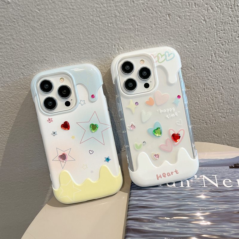 【3D Ice Cream】Shinny Star Love Cute Soft Case IPhone 7 8 Plus XR XS Max 11 12 13 14 Pro Max 14 Plus for Women Girl Gift Cartoon Lovely