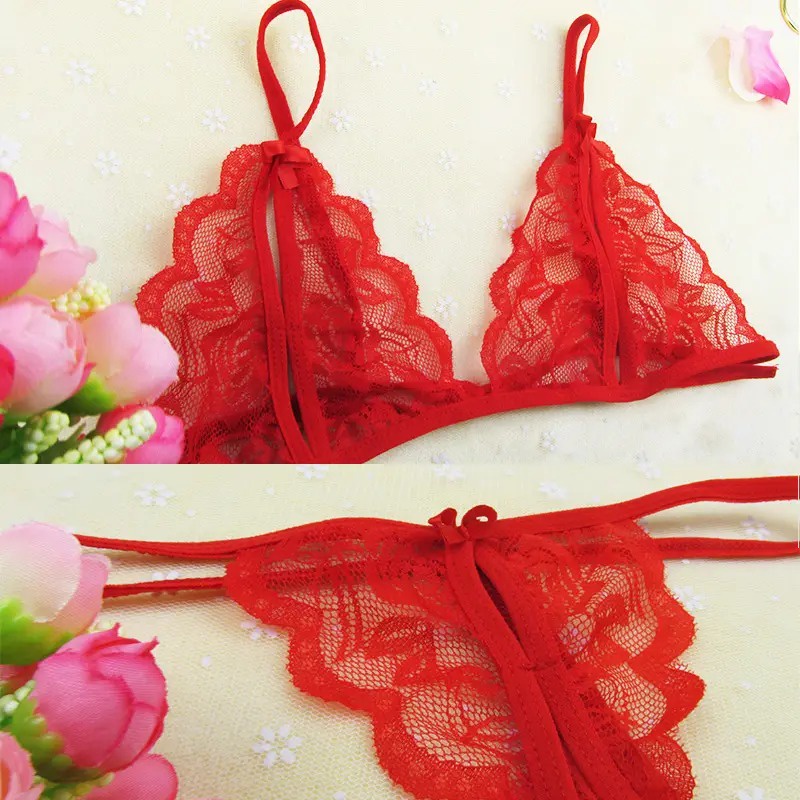 Lingerie Bra Set Renda Bunga Motif Pita Pakaian Dalam Wanita Korea Bahan Lace G-String Transparant Women Bra sexy