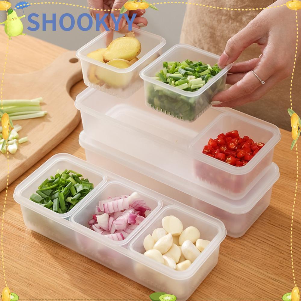 Chookyy Garlic Fresh-keeping Box Multi-Fungsi Kulkas Freezer Organizers Dapur Gadget Double-layer Tiga Grid Kotak Sayur Dengan Penutup