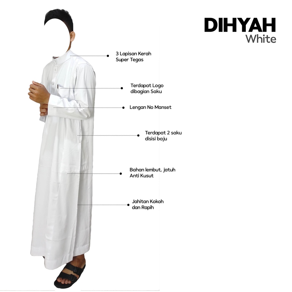 Jubah Pria Lengan Panjang Non Manset Polos Gamis Dihyah Premium Thobe Bahan Polyester Tesla