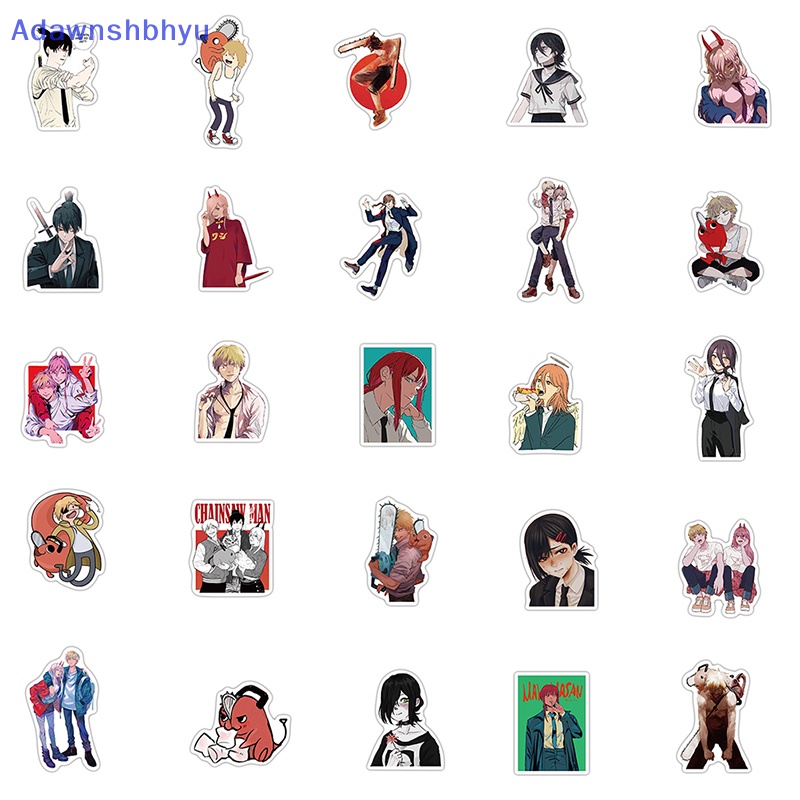 Adhyu 50PCS Chain Man Anime Stiker Keren Graffiti Decals DIY Skateboard Koper ID
