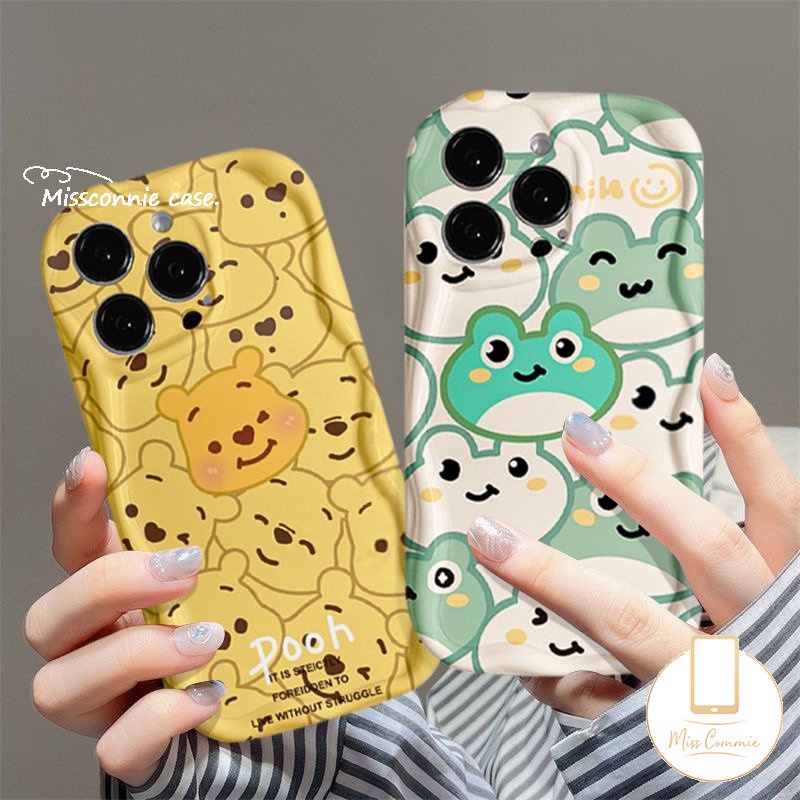 Fun Frog Cute Winnie The Pooh Couple Case Untuk Realme C55 C53 C35 C30S C21Y C31 C12 C15 C11 5 5s 7i 6i 5i C25 C25s C20 C25Y C33 C30 C11 2021 C17 C3 3D Wavy Curved Edge Glossy Cover