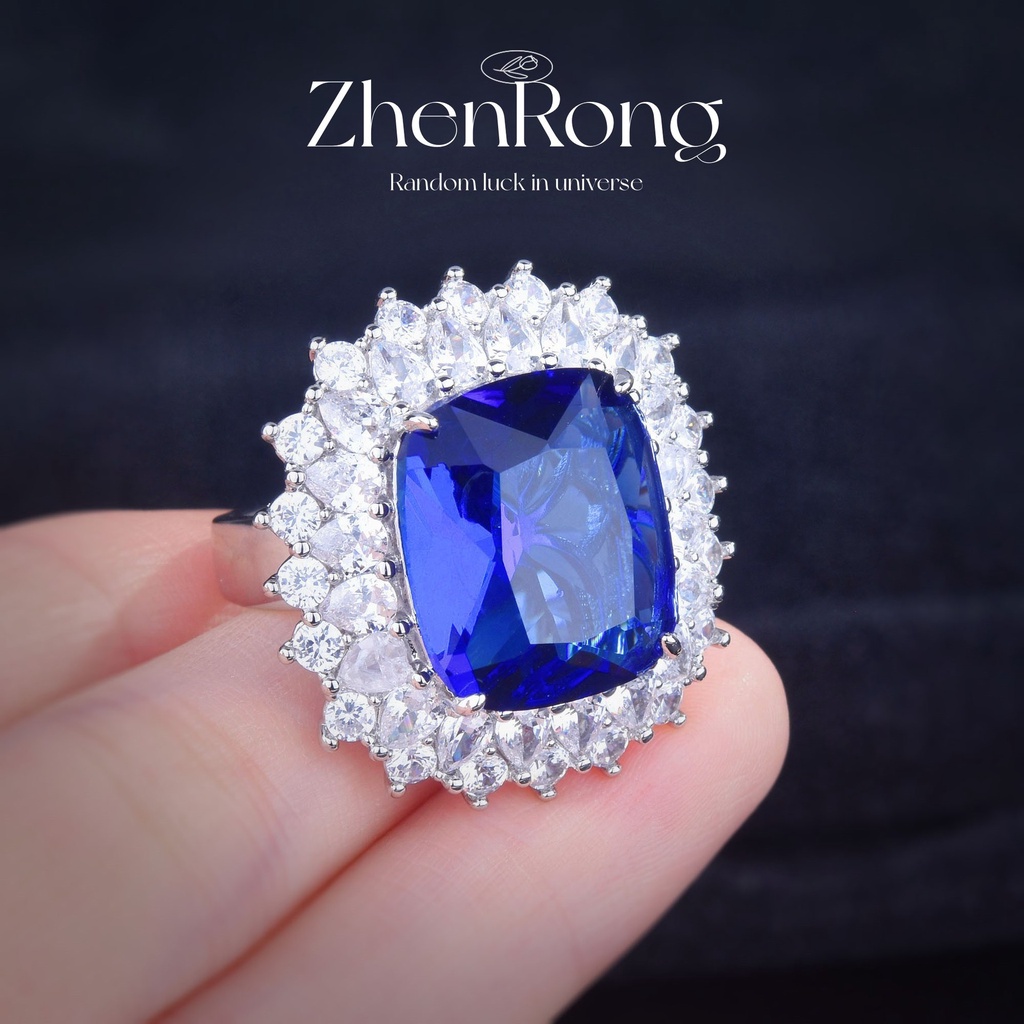 Goldkingdom Aksesoris Perhiasan Fashion Ready Stock Jual Panas Carat Natural Royal Sapphire Set Dengan Cincin Full Berlian