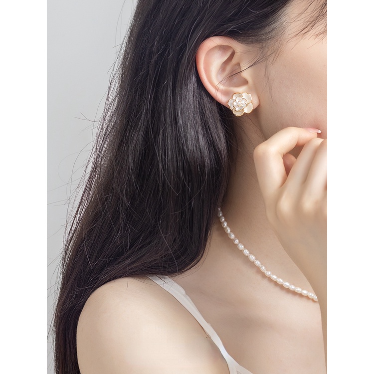 Anting Camelia Antik Mewah Tinggi S925 Sterling Silver Enamel Earrings Ear Studs Untuk Lady Perempuan