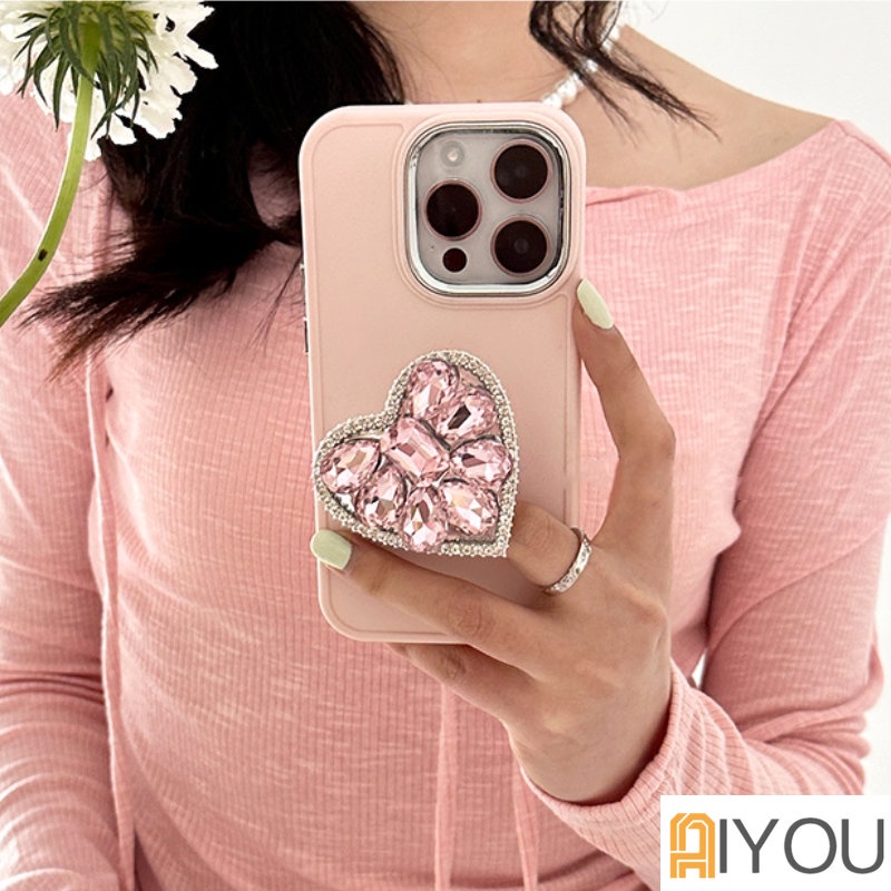 IPHONE Bling Bling 3D Heart Diamond Phone Case Untuk Iphone14 7 8plus11 12 13 14 Pro MAX 12Pro X XR XS MAX SE 2020 2022 Case Matte Permen Cair Silikon Lembut Pelindung Shockproof Back Cover