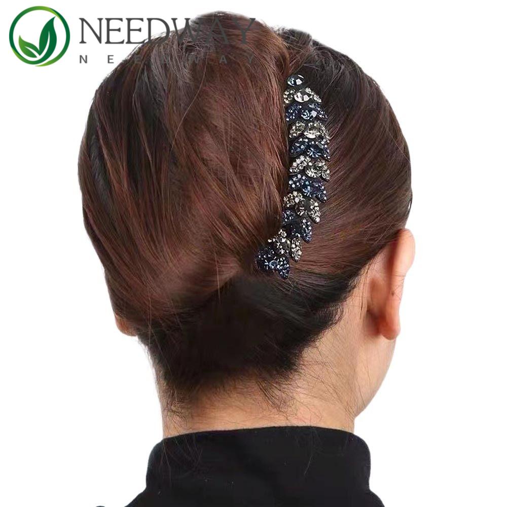 Needway  Sisir Rambut Wanita Trendi Hiasan Kepala Untuk Perempuan Ponytail Holder Daun Zirkon Kristal Jepit