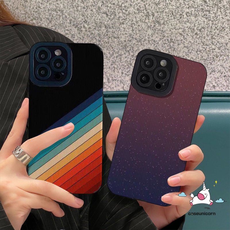 IPHONE Casing Ponsel Warna Gradasi Kreatif Kompatibel Untuk Iphone11 13 7Plus 14 12 Pro Max XR 78 Plus X XS Max INS Fantasi Langit Berbintang Pelangi Gaya Korea Shockproof Soft Cover
