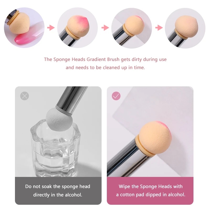 Pena Spons Gradiasi Kepala Ganda/Nail Art Brushes Pen/Acrylic Gel Glitter Powder Picking Dotting Tools Perlengkapan Manicure