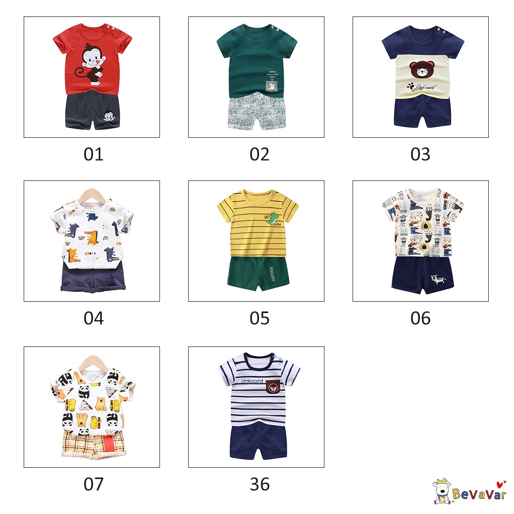 BEVAVAR 0-1 Tahun Setelan Pendek Anak Import / Baju Setelan Bayi Motif Karakter