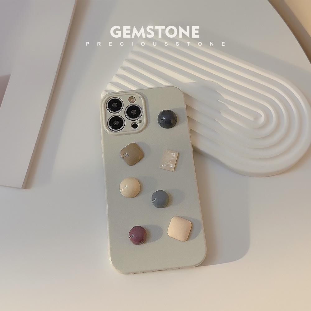 IPHONE Manik-manik Batu Permata Imitasi 3D Casing Ponsel Warna Solid Glossy Jelly Cover Untuk Iphone11 12 13 14 PLUS PRO MAX