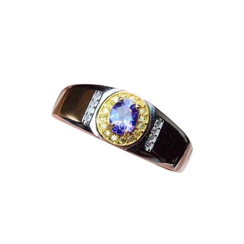 S925 Perak Mewah Safir Baja Titanium Zirkon Biru Kristal Pernikahan Rings Untuk Pria Fashion Perhiasan