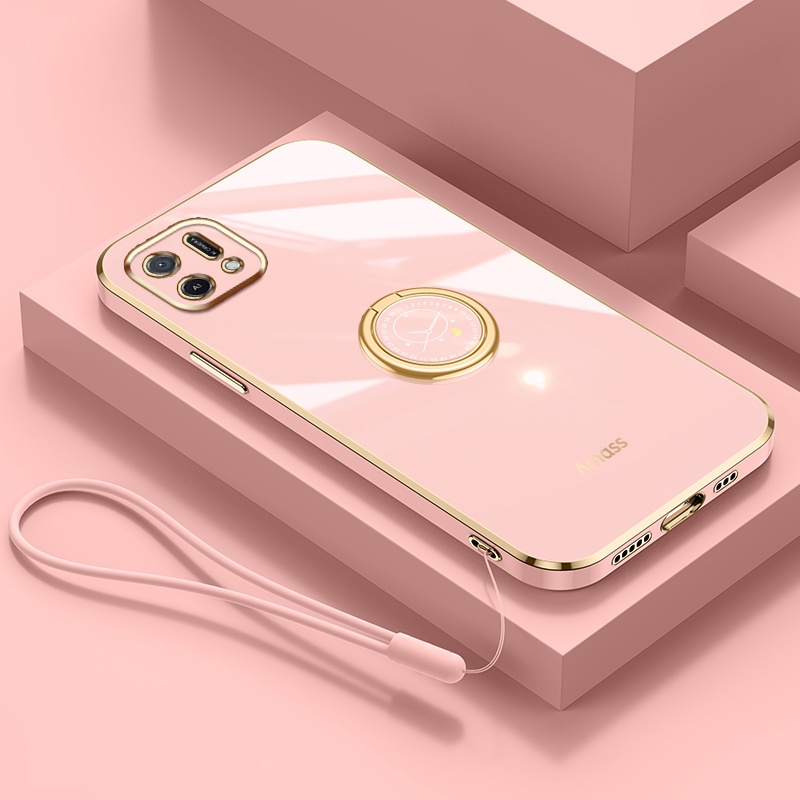 Andyh Casing Ponsel Silikon Ultra Tipis Untuk OPPO A16K A16E Deluxe Perlindungan Jatuh Band Emas Dengan Cincin Jam Dan Lanyard Gratis