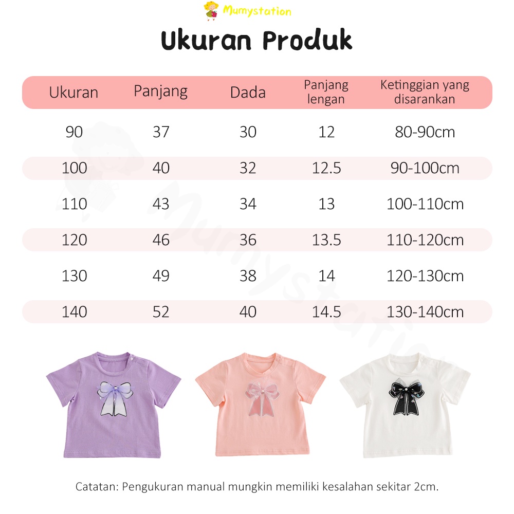 BEVAVAR  1-8 thn  Lengan pendek anak-anak perempuan Dasi kupu-kupu /Kaos anak-anak Manis