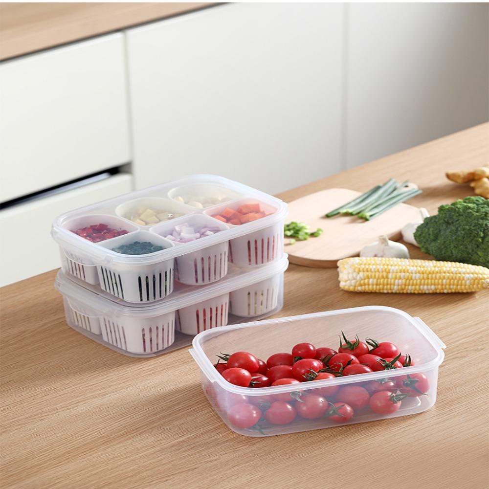 TOP Garlic Fresh-keeping Box Rumah Tangga Kulkas Freezer Organizers Drain Storage Box Dapur Gadget Sealing Kotak Penyimpanan Makanan Kotak Sayur Dengan Penutup