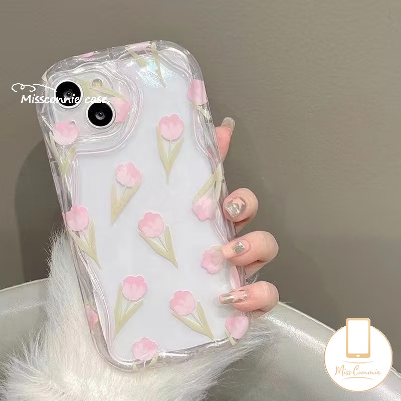 Untuk Realme C35 C55 C25Y C33 C12 C21Y C25 6i 9i 5 7i 5i 5s C53 C20 C31 C15 C3 C30 C25s C11 C21 C17 C20A Soft Tpu Fresh Flowers Tulips 3D Wavy Curved Edge Case Dengan Braket Bunga