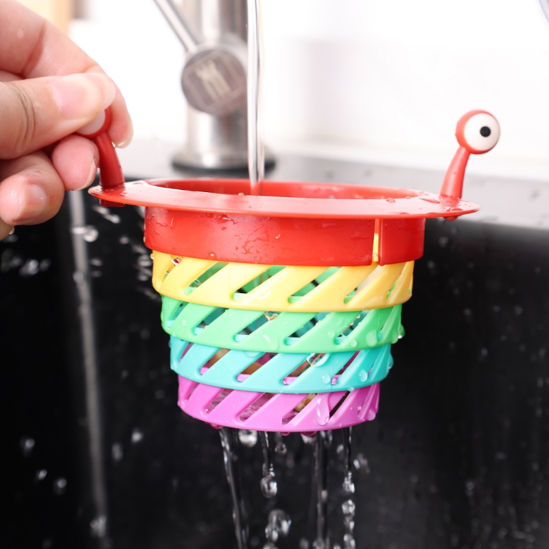 Rainbow Little Monster Drain Filter Wash Basin Floor Hair Fur Catcher Anti Bau Anti Sumbat Serba Serbi Trapper Retractable Wastafel Saringan Sisa Makanan