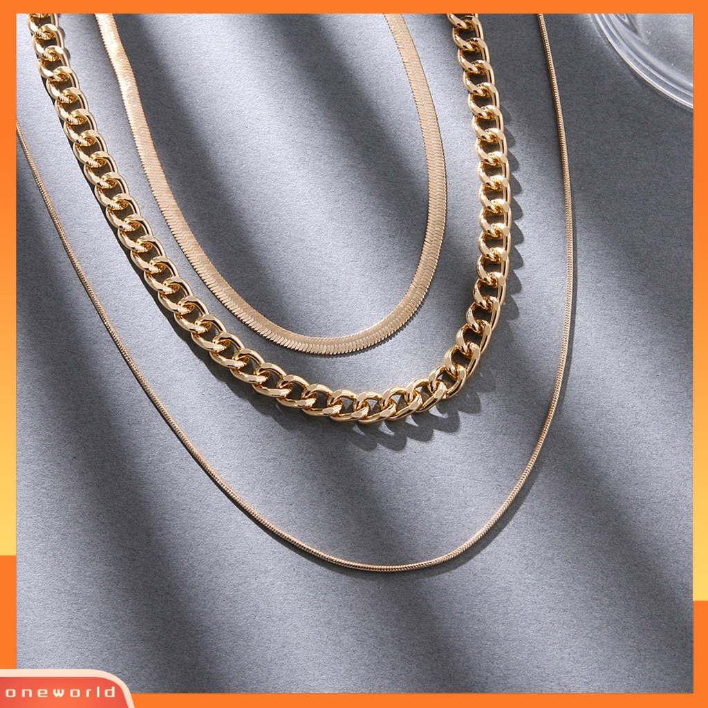 [ONE] Kalung Klavikula Punk Rantai Tebal Multilayer Adjustable Alloy Untuk Pesta